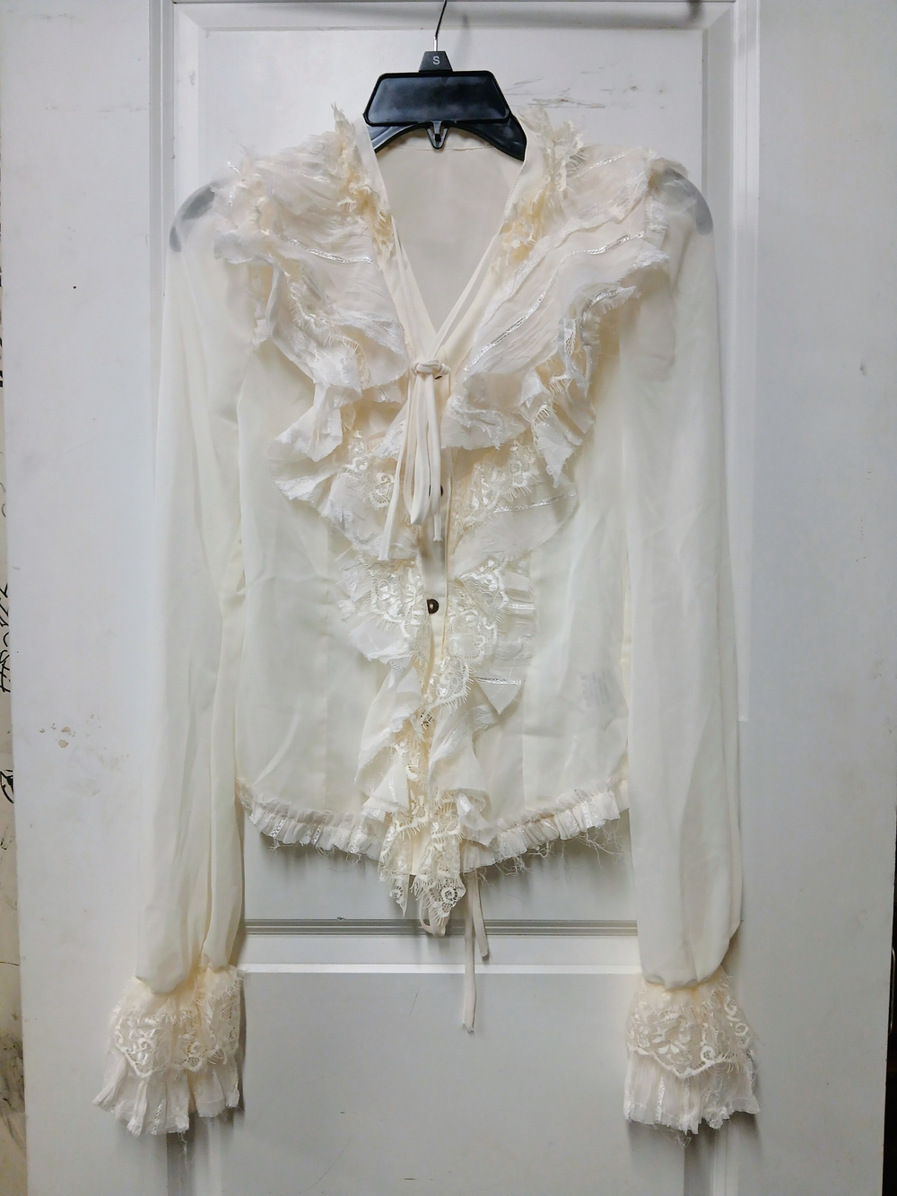 Women's Cream Lace Ruffle Blouse